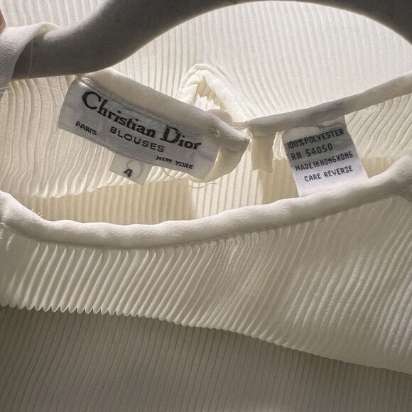 Vintage Christian Dior Blouse Size 4 Micro Pleated Balloon Sleeve Modest Top - Picture 3 of 6